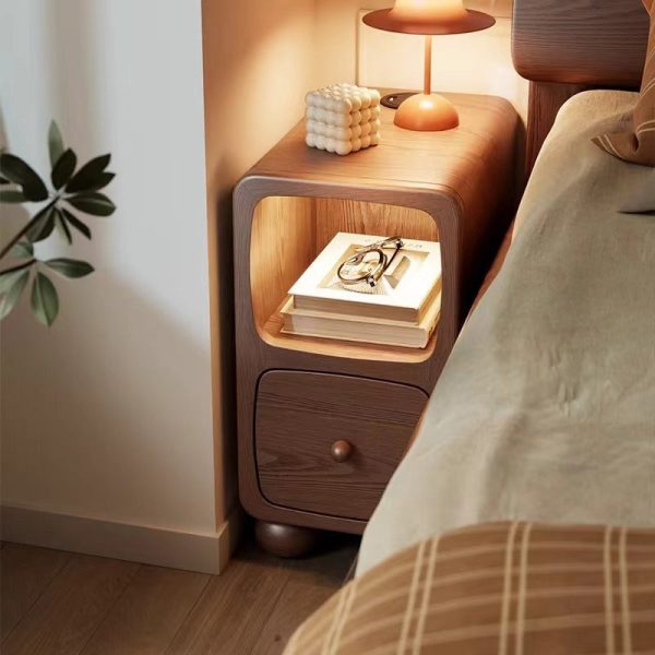 Modern Luxury Square Rubberwood Multi-Panel Nightstand 1-Drawer For Bedroom - Image 26