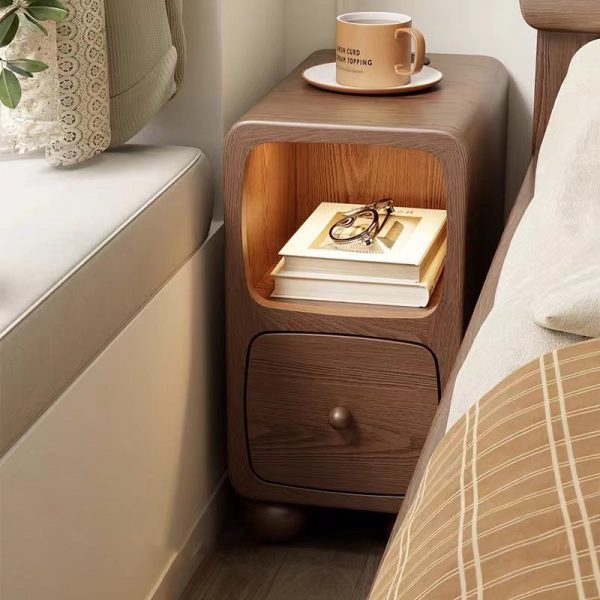 Modern Luxury Square Rubberwood Multi-Panel Nightstand 1-Drawer For Bedroom - Image 28