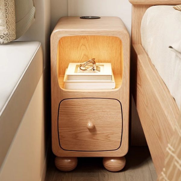 Modern Luxury Square Rubberwood Multi-Panel Nightstand 1-Drawer For Bedroom - Image 2