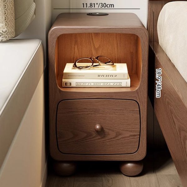 Modern Luxury Square Rubberwood Multi-Panel Nightstand 1-Drawer For Bedroom - Image 5