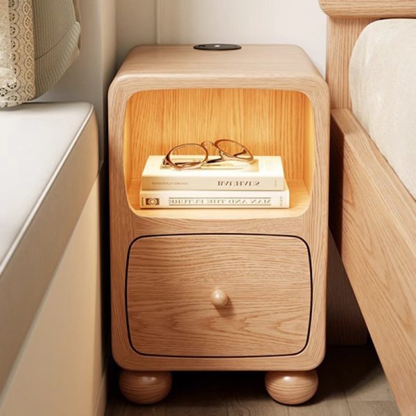 Modern Luxury Square Rubberwood Multi-Panel Nightstand 1-Drawer For Bedroom - Image 17