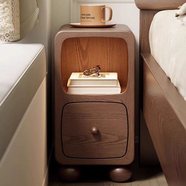 Modern Luxury Square Rubberwood Multi-Panel Nightstand 1-Drawer For Bedroom - Image 19