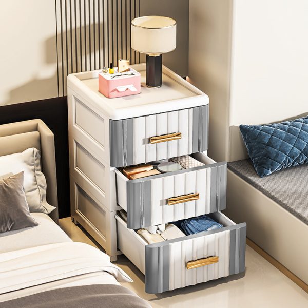 Contemporary Scandinavian Rectangular Tabletop Plastic Nightstand 3-Drawer For Bedroom - Image 17