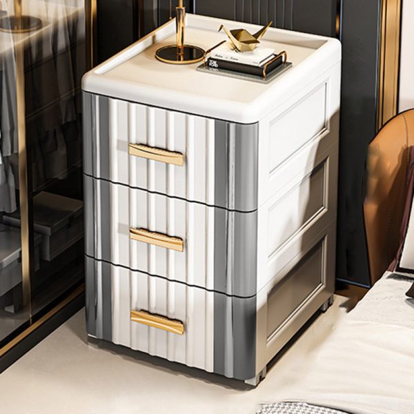Contemporary Scandinavian Rectangular Tabletop Plastic Nightstand 3-Drawer For Bedroom - Image 2