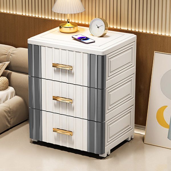 Contemporary Scandinavian Rectangular Tabletop Plastic Nightstand 3-Drawer For Bedroom - Image 11