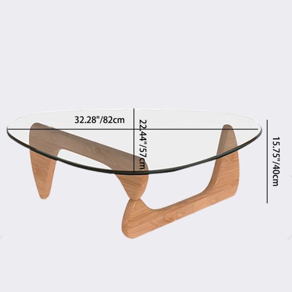 Modern Minimalist Oval Solid Wood Glass Coffee Table 3-Leg For Living Room - Image 4