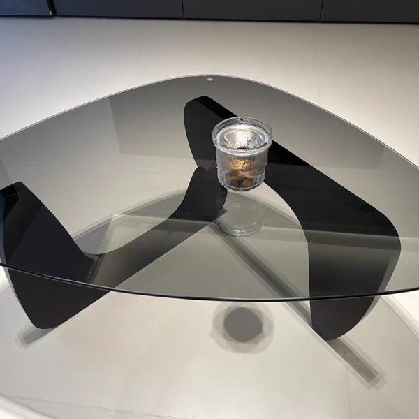 Modern Minimalist Oval Solid Wood Glass Coffee Table 3-Leg For Living Room - Image 6
