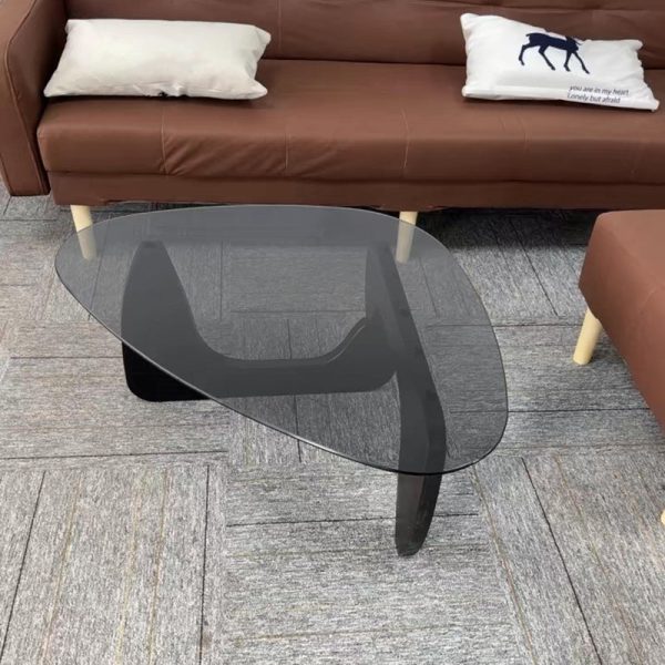 Modern Minimalist Oval Solid Wood Glass Coffee Table 3-Leg For Living Room - Image 3