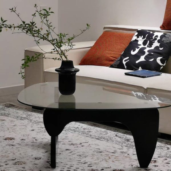 Modern Minimalist Oval Solid Wood Glass Coffee Table 3-Leg For Living Room - Image 2