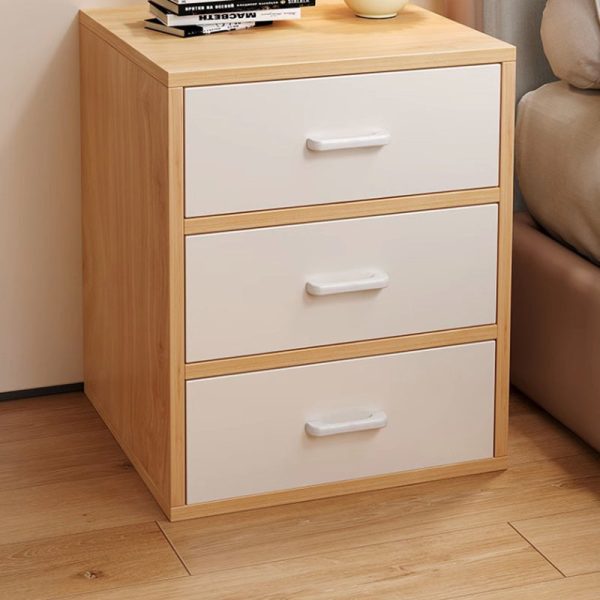 Modern Minimalist Rectangular Solid Wood Panel Nightstand 3-Drawer For Bedroom - Image 3