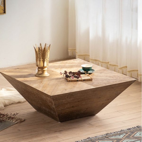 Traditional Vintage Square Tabletop Cedarwood Coffee Table For Living Room - Image 9