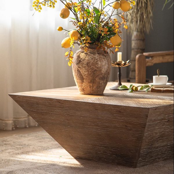 Traditional Vintage Square Tabletop Cedarwood Coffee Table For Living Room - Image 7