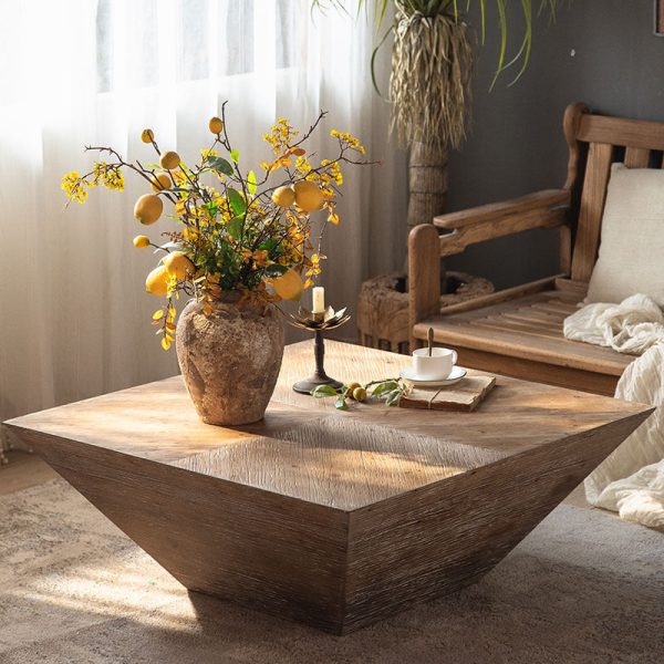 Traditional Vintage Square Tabletop Cedarwood Coffee Table For Living Room - Image 8