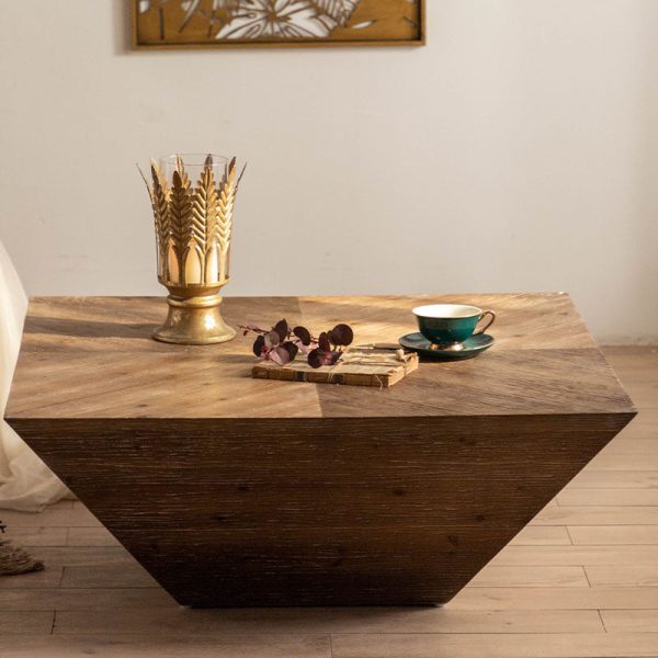 Traditional Vintage Square Tabletop Cedarwood Coffee Table For Living Room - Image 2