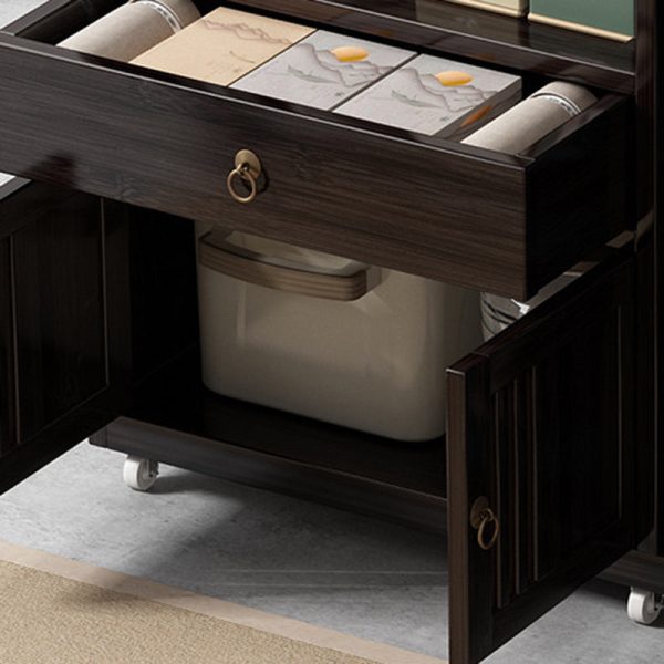 Traditional Chinese Rectangle Bamboo Coffee Table 3-Cabinet For Living Room - Image 6