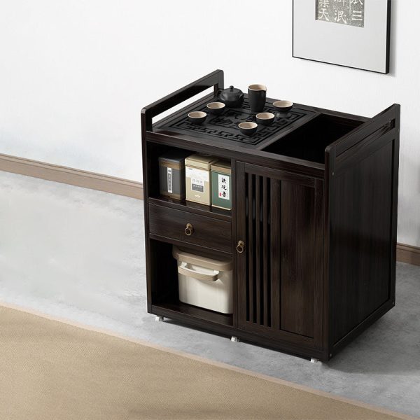 Traditional Chinese Rectangle Bamboo Coffee Table 3-Cabinet For Living Room - Image 2