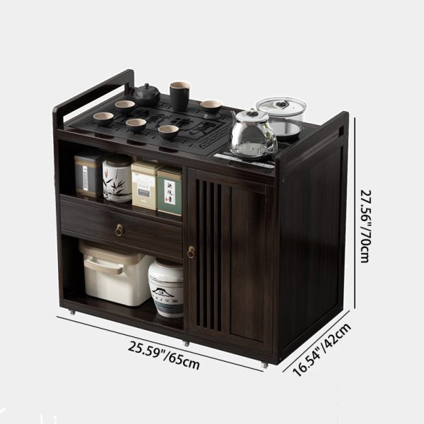 Traditional Chinese Rectangle Bamboo Coffee Table 3-Cabinet For Living Room - Image 5
