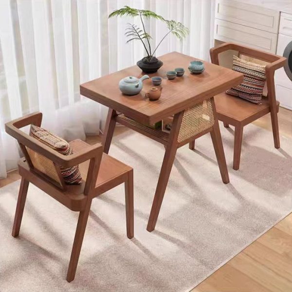 Contemporary Scandinavian Rectangular Tabletop Solid Wood Rattan Coffee Table 1-Shelf For Living Room - Image 19