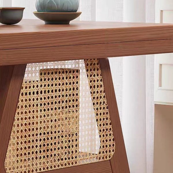 Contemporary Scandinavian Rectangular Tabletop Solid Wood Rattan Coffee Table 1-Shelf For Living Room - Image 5