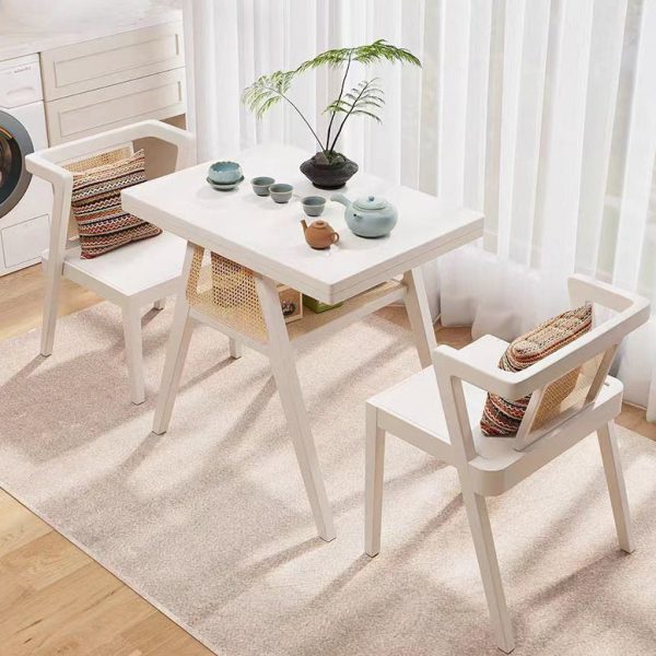 Contemporary Scandinavian Rectangular Tabletop Solid Wood Rattan Coffee Table 1-Shelf For Living Room - Image 22