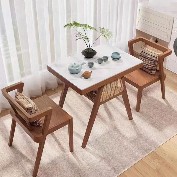 Contemporary Scandinavian Rectangular Tabletop Solid Wood Rattan Coffee Table 1-Shelf For Living Room - Image 24