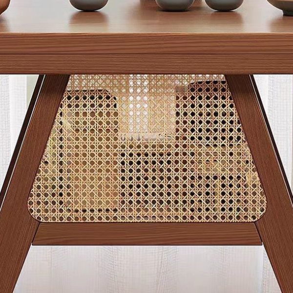 Contemporary Scandinavian Rectangular Tabletop Solid Wood Rattan Coffee Table 1-Shelf For Living Room - Image 10