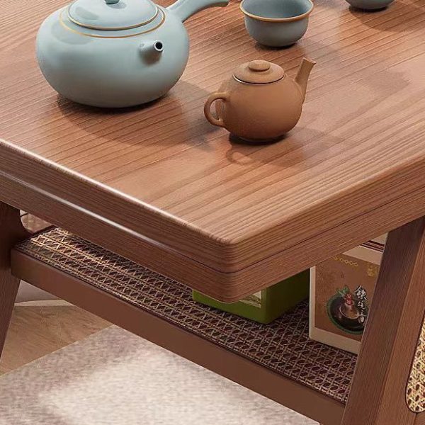 Contemporary Scandinavian Rectangular Tabletop Solid Wood Rattan Coffee Table 1-Shelf For Living Room - Image 11