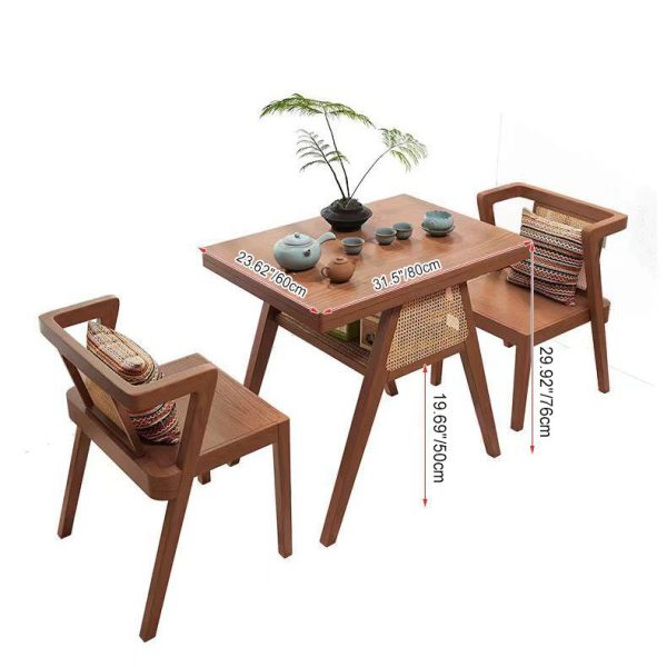Contemporary Scandinavian Rectangular Tabletop Solid Wood Rattan Coffee Table 1-Shelf For Living Room - Image 4