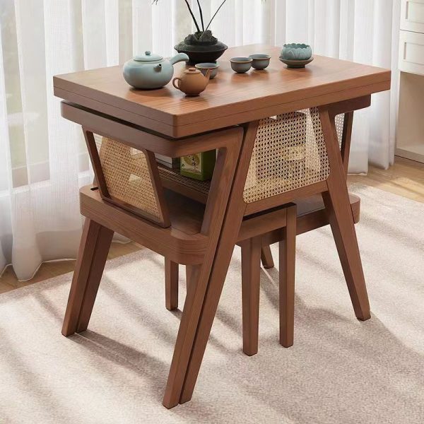 Contemporary Scandinavian Rectangular Tabletop Solid Wood Rattan Coffee Table 1-Shelf For Living Room - Image 12