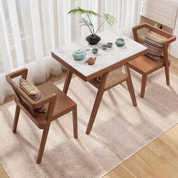 Contemporary Scandinavian Rectangular Tabletop Solid Wood Rattan Coffee Table 1-Shelf For Living Room - Image 25