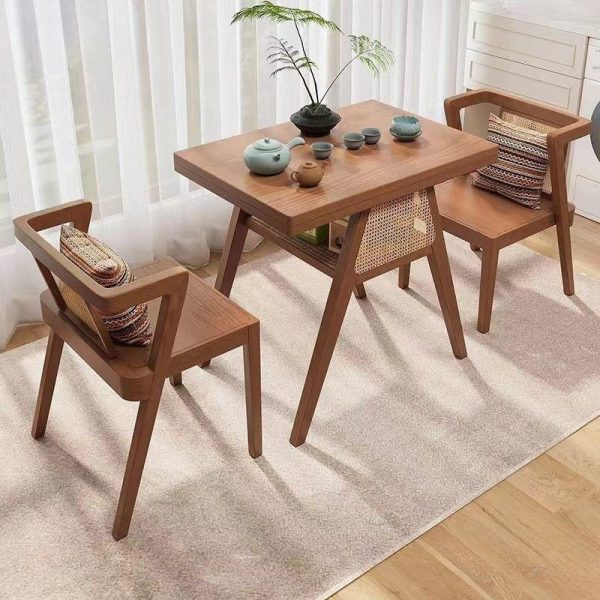 Contemporary Scandinavian Rectangular Tabletop Solid Wood Rattan Coffee Table 1-Shelf For Living Room - Image 27