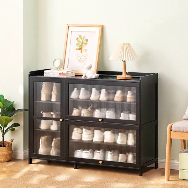 Modern Minimalist Rectangle Bamboo Plastic Glass Shoe Storage 3-Cabinet For Entryways - Image 3