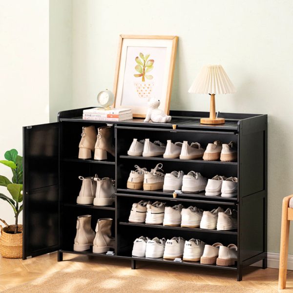 Modern Minimalist Rectangle Bamboo Plastic Glass Shoe Storage 3-Cabinet For Entryways - Image 2