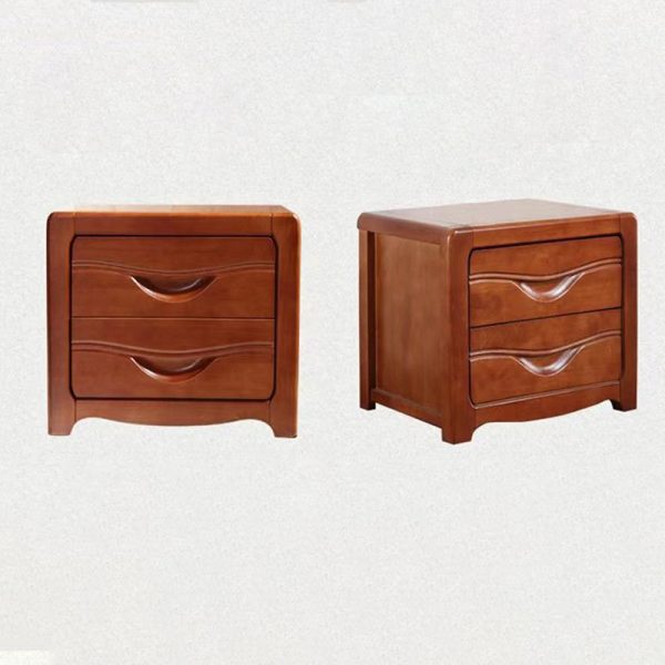 Modern Minimalist Square Solid Wood Slab Nightstand 2-Drawer For Bedroom - Image 25