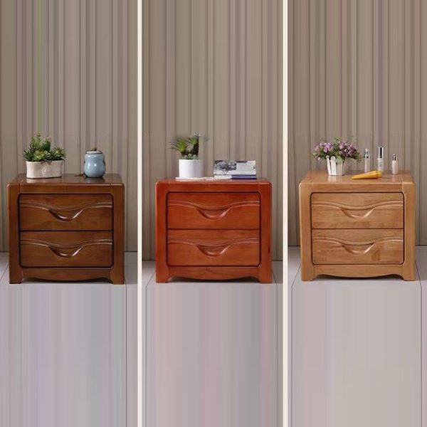 Modern Minimalist Square Solid Wood Slab Nightstand 2-Drawer For Bedroom - Image 14