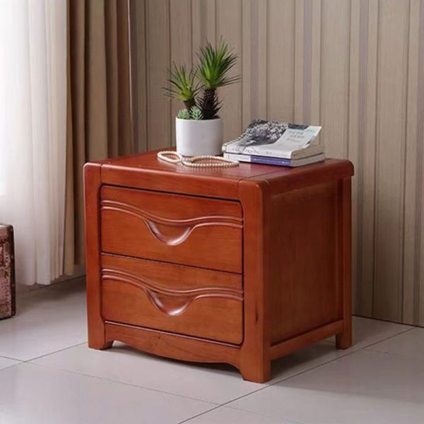 Modern Minimalist Square Solid Wood Slab Nightstand 2-Drawer For Bedroom - Image 19
