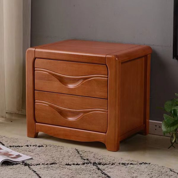 Modern Minimalist Square Solid Wood Slab Nightstand 2-Drawer For Bedroom - Image 2