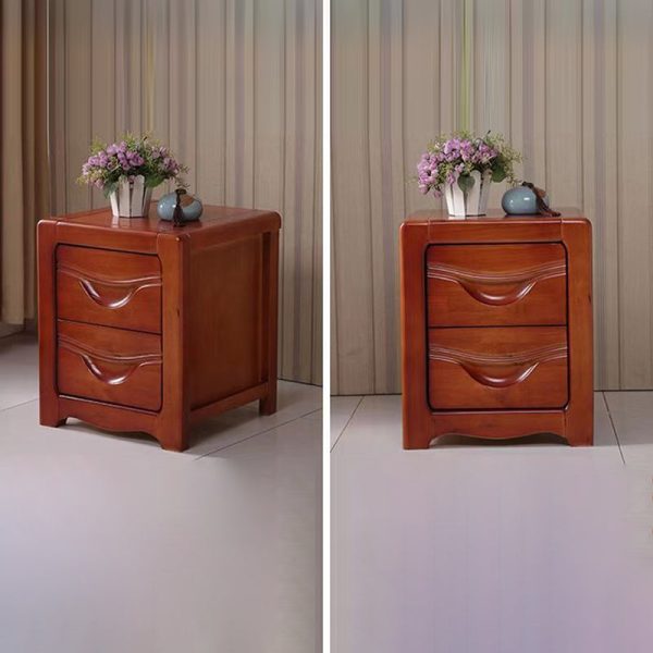 Modern Minimalist Square Solid Wood Slab Nightstand 2-Drawer For Bedroom - Image 15