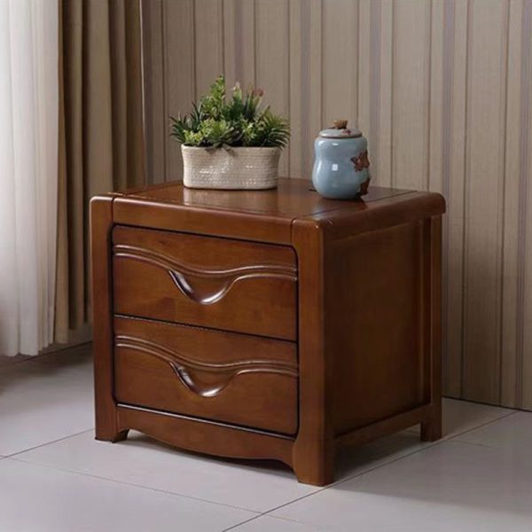 Modern Minimalist Square Solid Wood Slab Nightstand 2-Drawer For Bedroom - Image 20