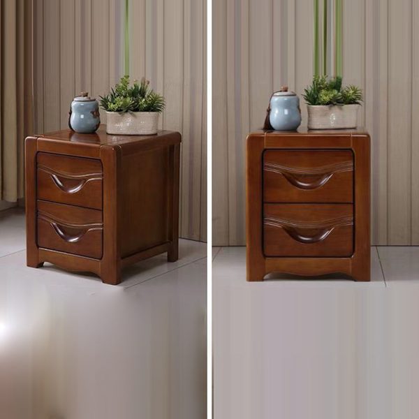 Modern Minimalist Square Solid Wood Slab Nightstand 2-Drawer For Bedroom - Image 22