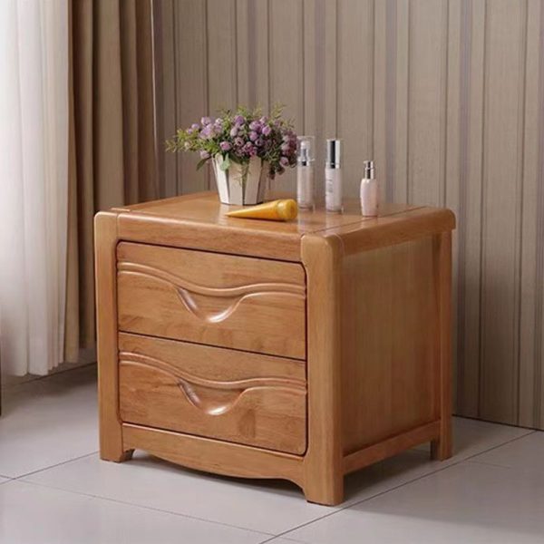 Modern Minimalist Square Solid Wood Slab Nightstand 2-Drawer For Bedroom - Image 23