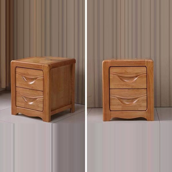 Modern Minimalist Square Solid Wood Slab Nightstand 2-Drawer For Bedroom - Image 24