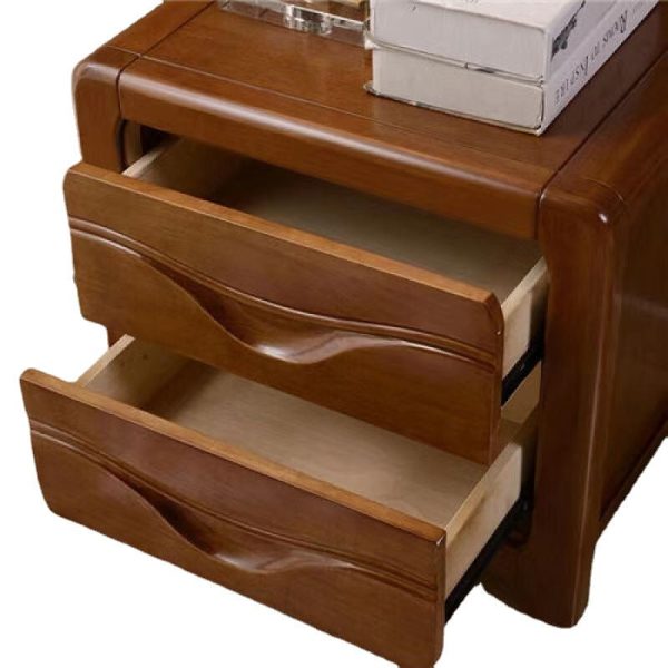 Modern Minimalist Square Solid Wood Slab Nightstand 2-Drawer For Bedroom - Image 13