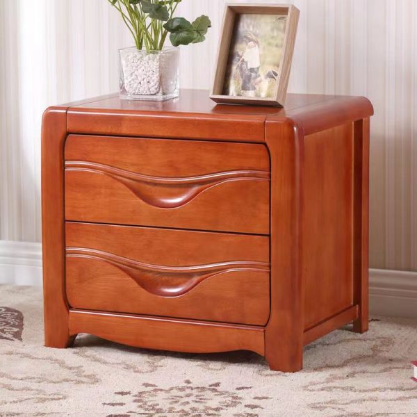 Modern Minimalist Square Solid Wood Slab Nightstand 2-Drawer For Bedroom - Image 3