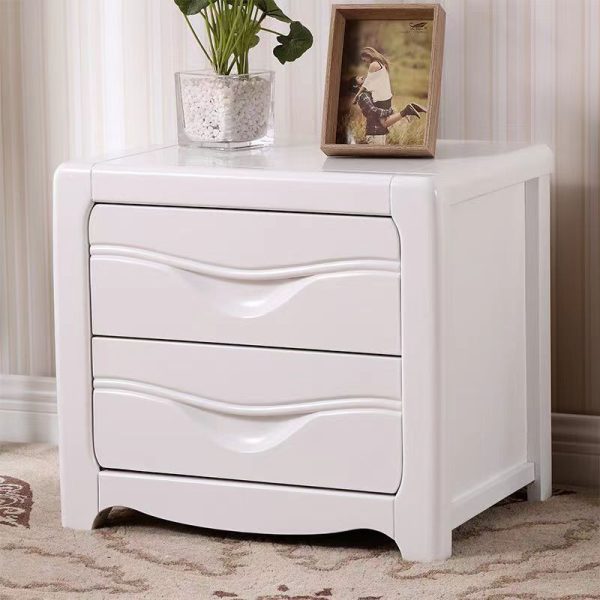 Modern Minimalist Square Solid Wood Slab Nightstand 2-Drawer For Bedroom - Image 16