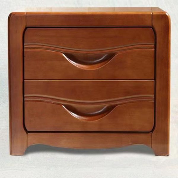 Modern Minimalist Square Solid Wood Slab Nightstand 2-Drawer For Bedroom - Image 17