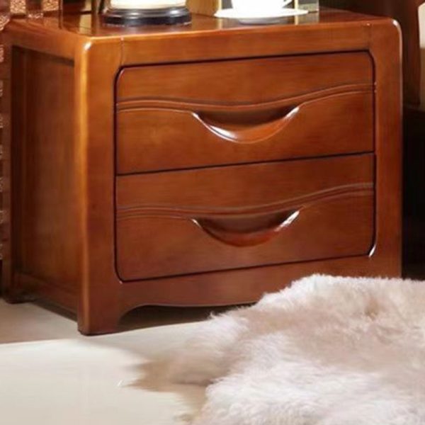 Modern Minimalist Square Solid Wood Slab Nightstand 2-Drawer For Bedroom - Image 18
