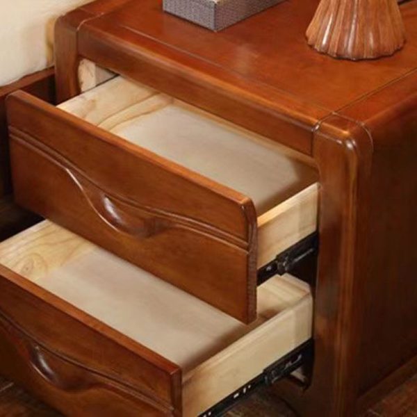 Modern Minimalist Square Solid Wood Slab Nightstand 2-Drawer For Bedroom - Image 5