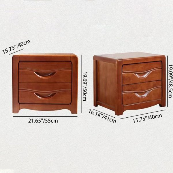 Modern Minimalist Square Solid Wood Slab Nightstand 2-Drawer For Bedroom - Image 4