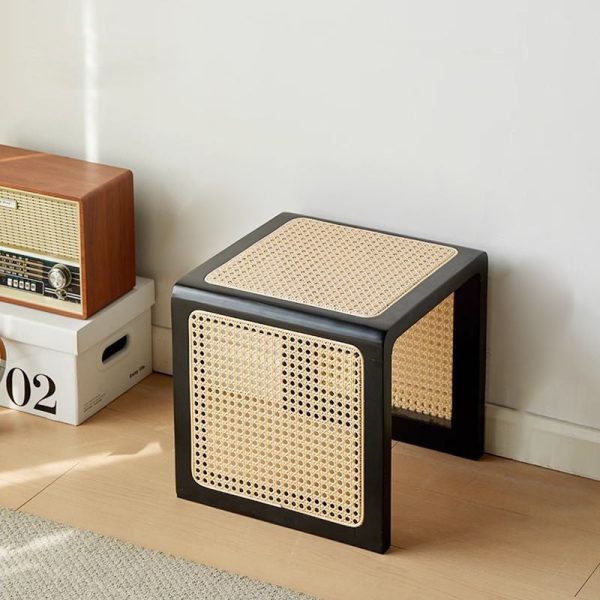 Traditional Vintage Square Rubberwood Rattan Side Table For Living Room - Image 16